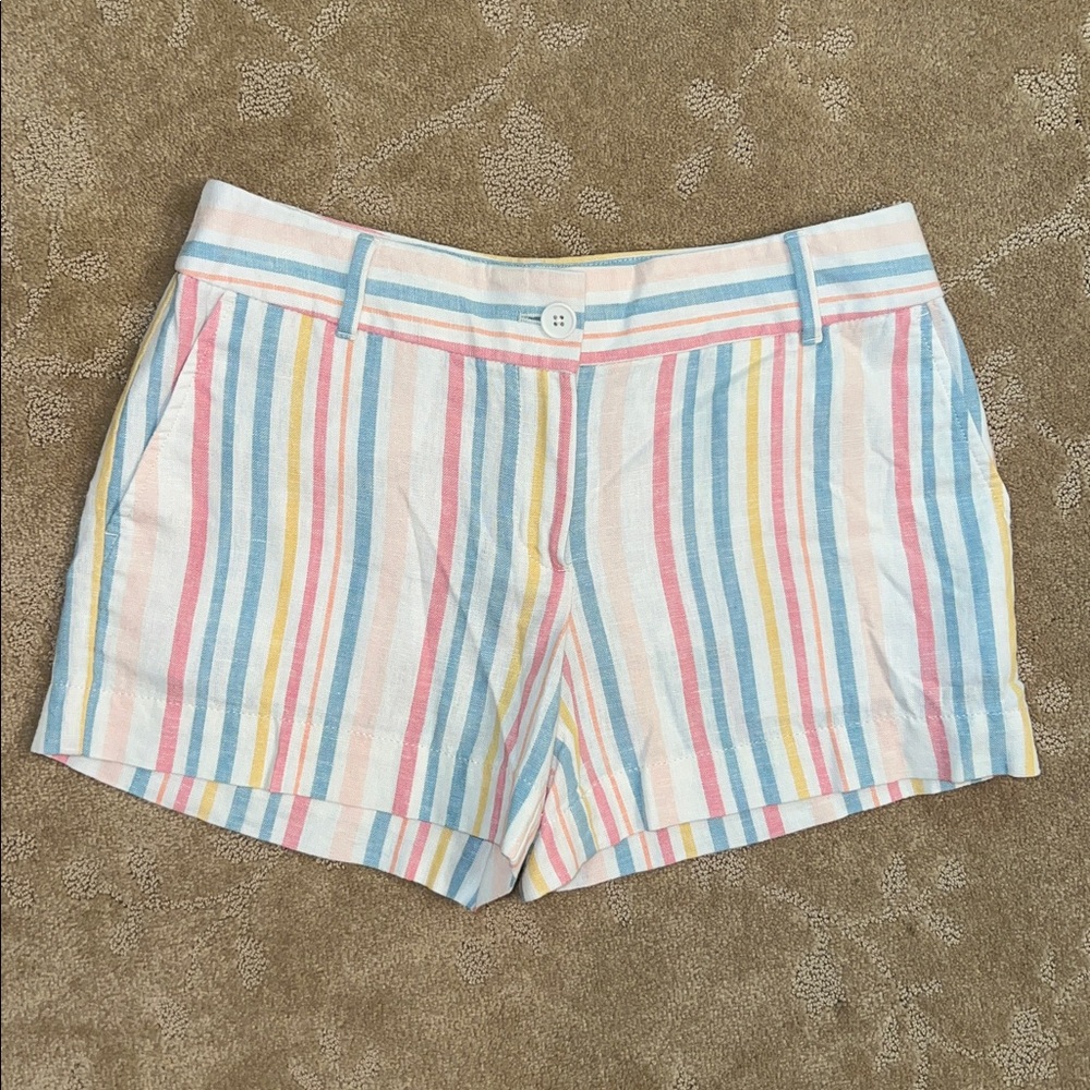 Loft Linen Blend Striped 4” Shorts, Sz 2